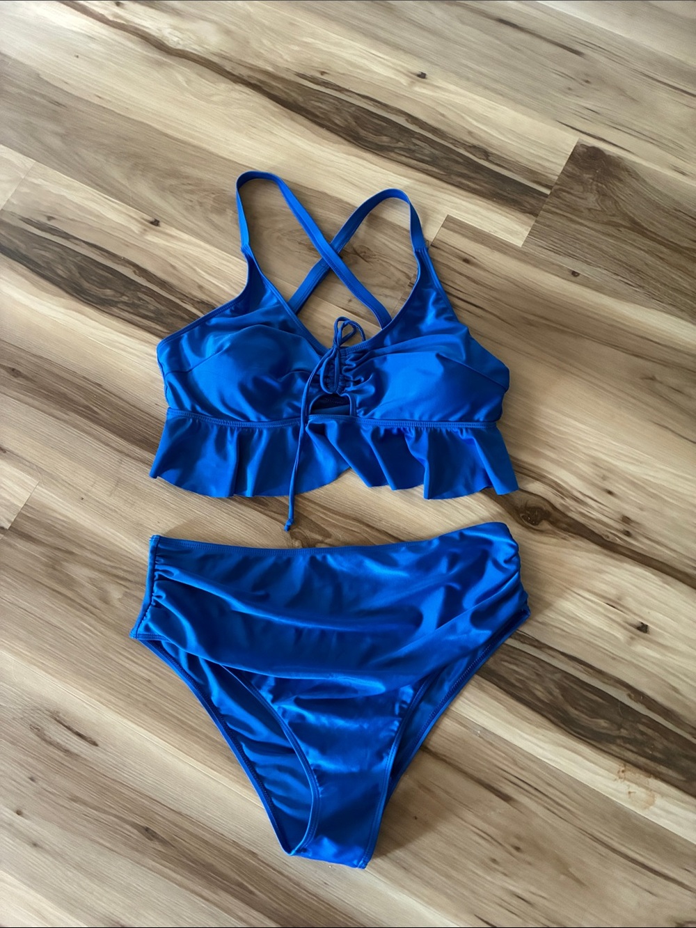 Blue Ruffle High-Waist Bikini Set